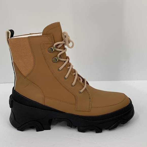 Sorel Brex lace boots Tawny Buff leather waterproof chunky platform shoe new 10 - Picture 3 of 6